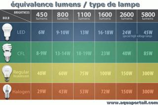Tableau des Lumens en fonction du type de lampe