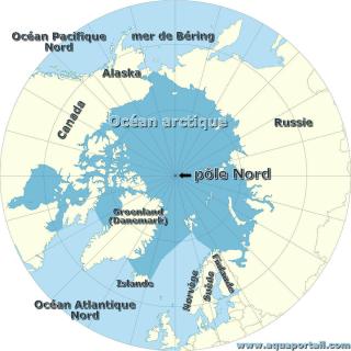 Ple Nord : carte de l'Arctique avec le point du ple Nord au centre